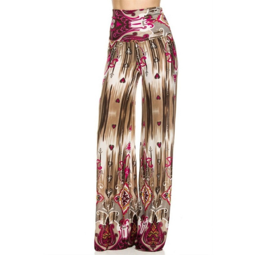 Casual Land Brown & Pink Wide Leg Palazzo Pants